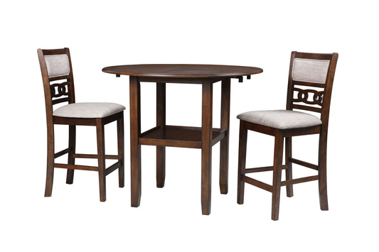 Gia - Counter Drop Leaf Table With 2 Chairs - Cherry - Fabric