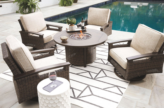 Paradise Trail - Medium Brown - 5 Pc. - Conversation Set with 4 Swivel Lounge Chairs