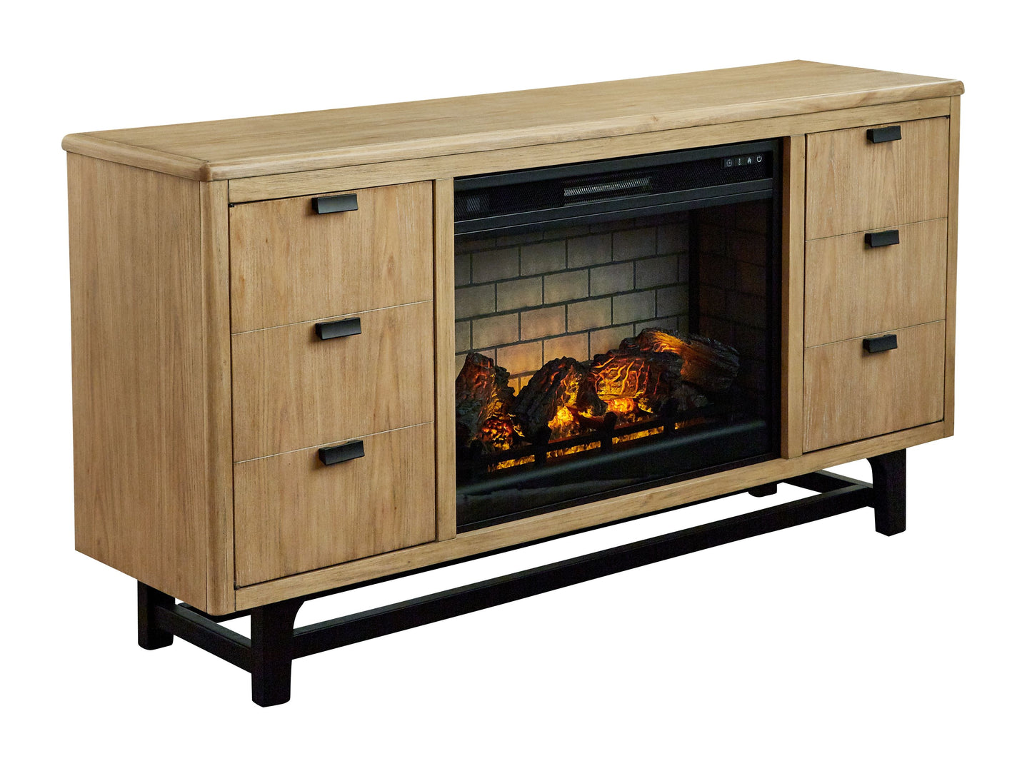 Freslowe - Light Brown / Black - TV Stand With Electric Infrared Fireplace Insert