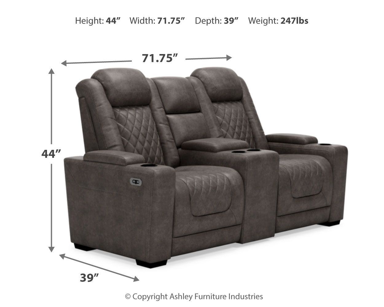 Hyllmont - Gray - Pwr Rec Loveseat/Con/Adj Hdrst