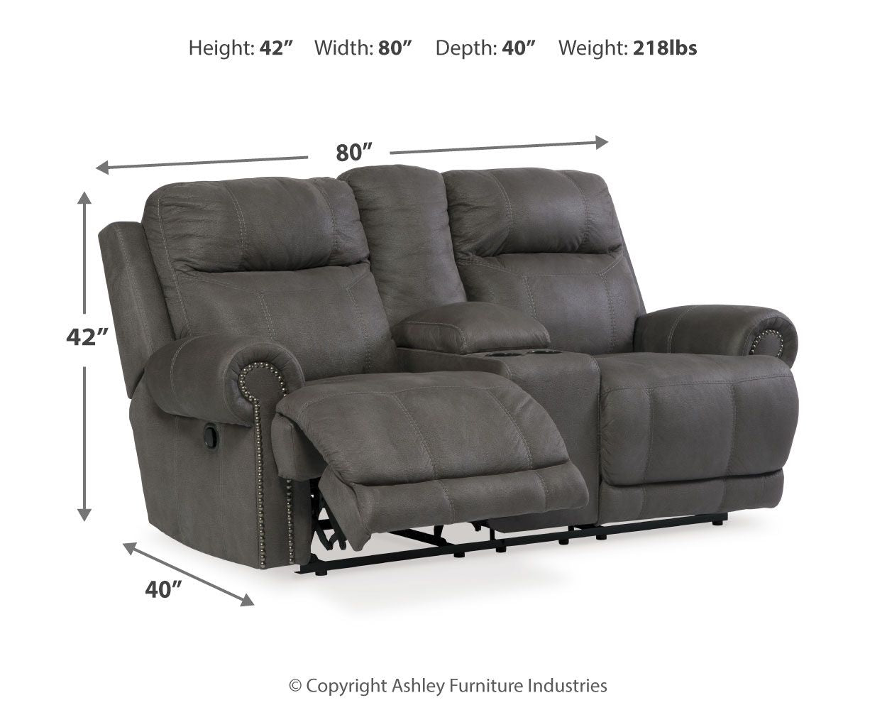 Austere - Gray - Dbl Rec Loveseat W/Console