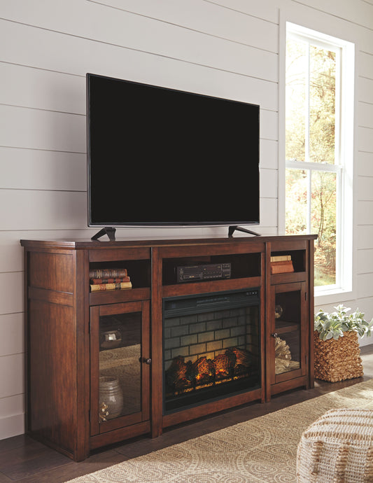 Harpan - Reddish Brown - 2 Pc. - 72" TV Stand with Electric Infrared Fireplace Insert