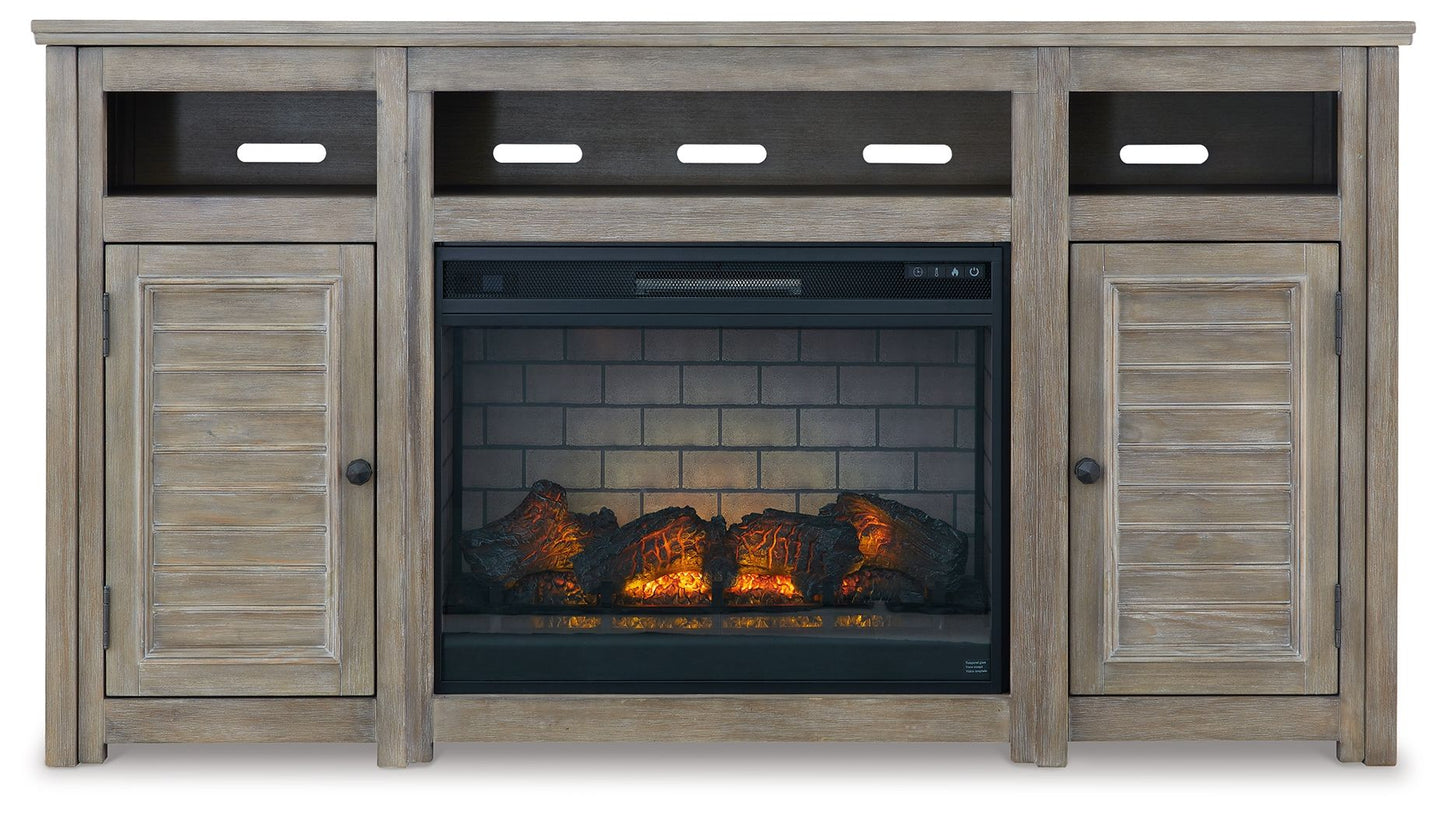 Moreshire - Bisque - 72" TV Stand With Electric Infrared Fireplace Insert