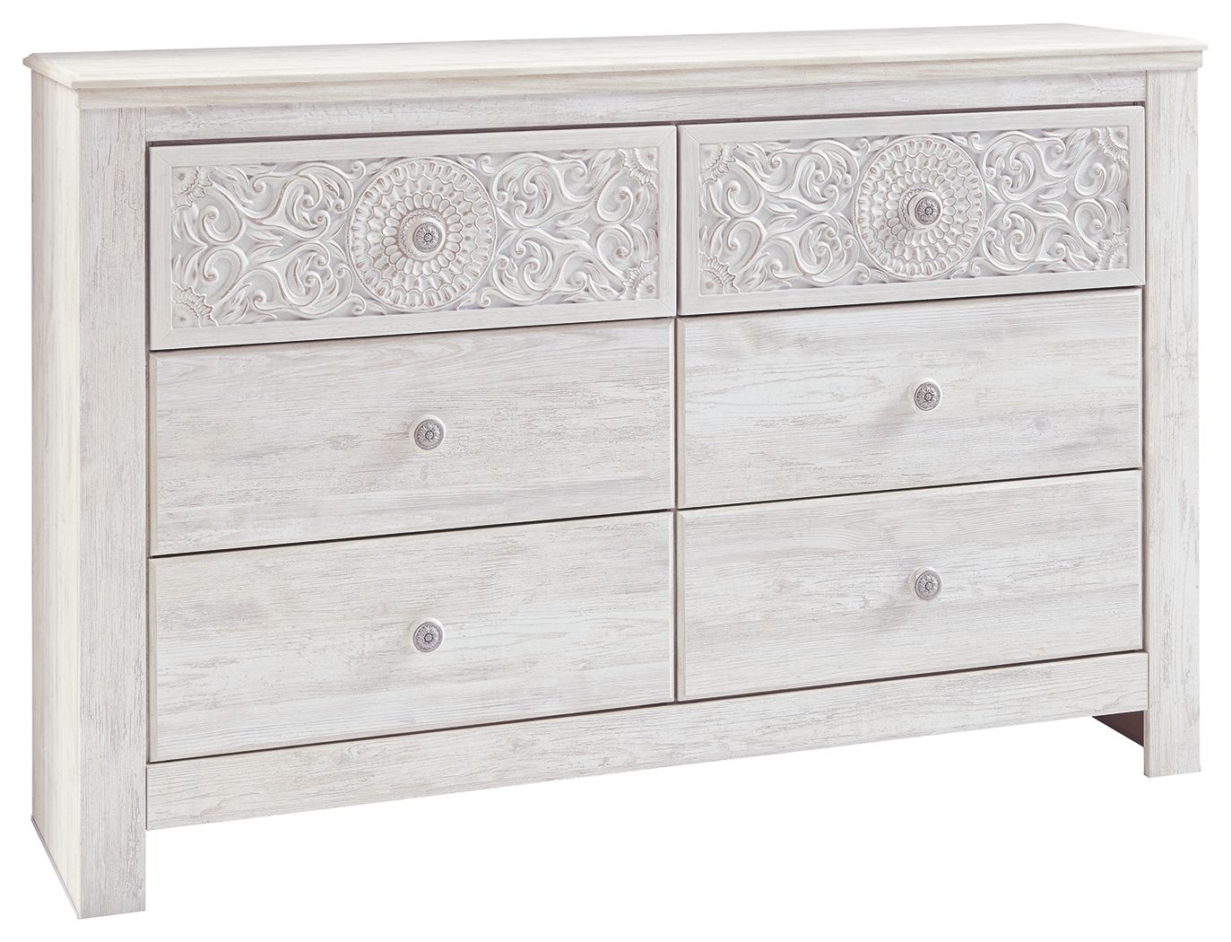 Paxberry - Whitewash - Six Drawer Dresser - Medallion Drawer Pulls